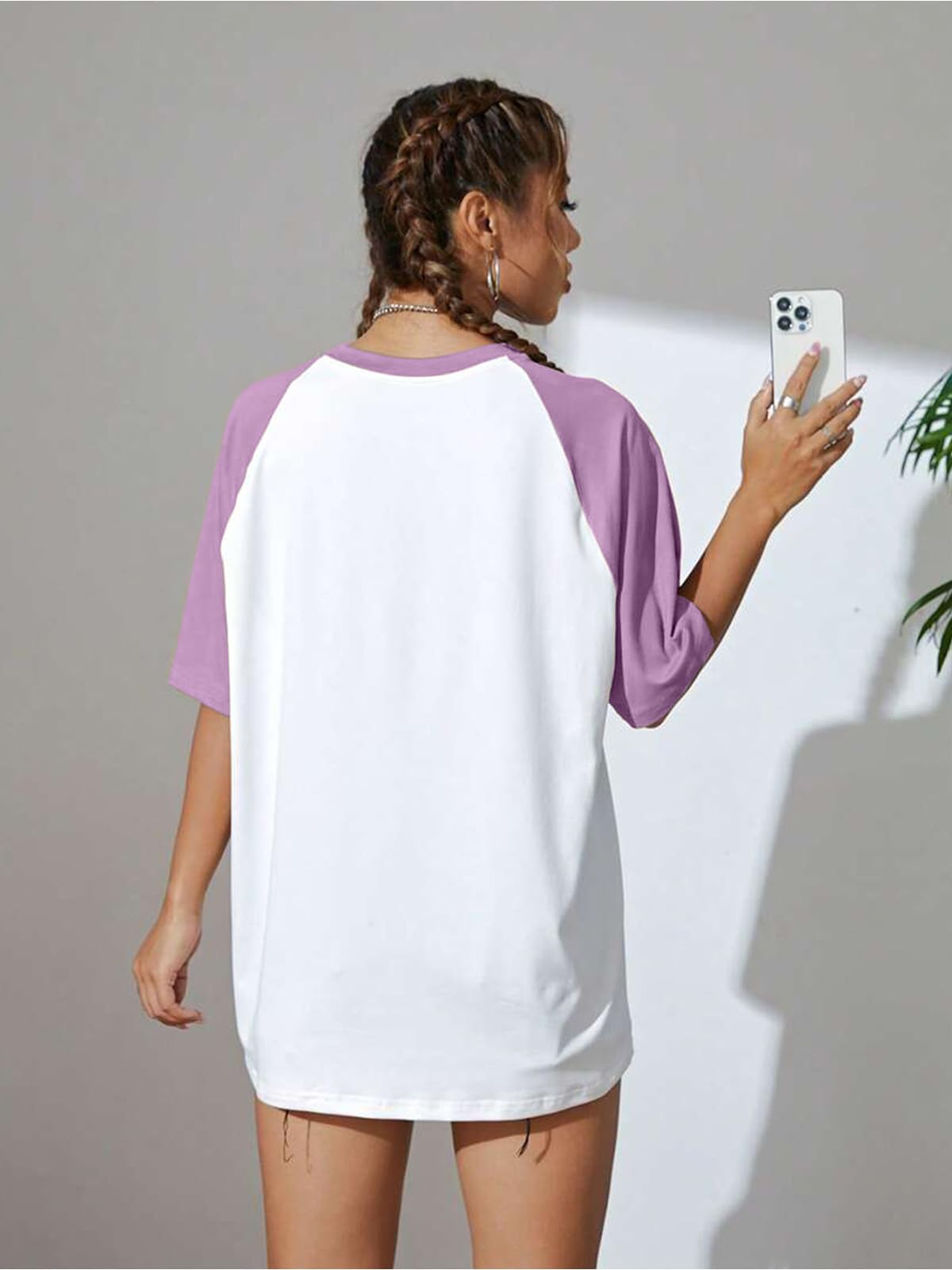 Juneberry 100% Pure Cotton Oversized Baggy Fit Drop Shoulderlilacgraphic Printed Raglan Sleeves Boyfriend T-Shirt For Women & Gi