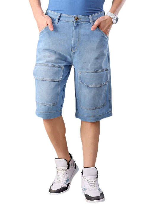 The Indian Garage Co Men Relaxed Fit Solid Mid-Rise Denim Cargo Shorts