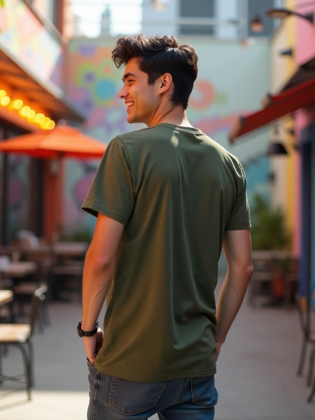 Nobero MenS Letter Print Regular Fit T-Shirt (1M-Twts-C0641_Olive Green