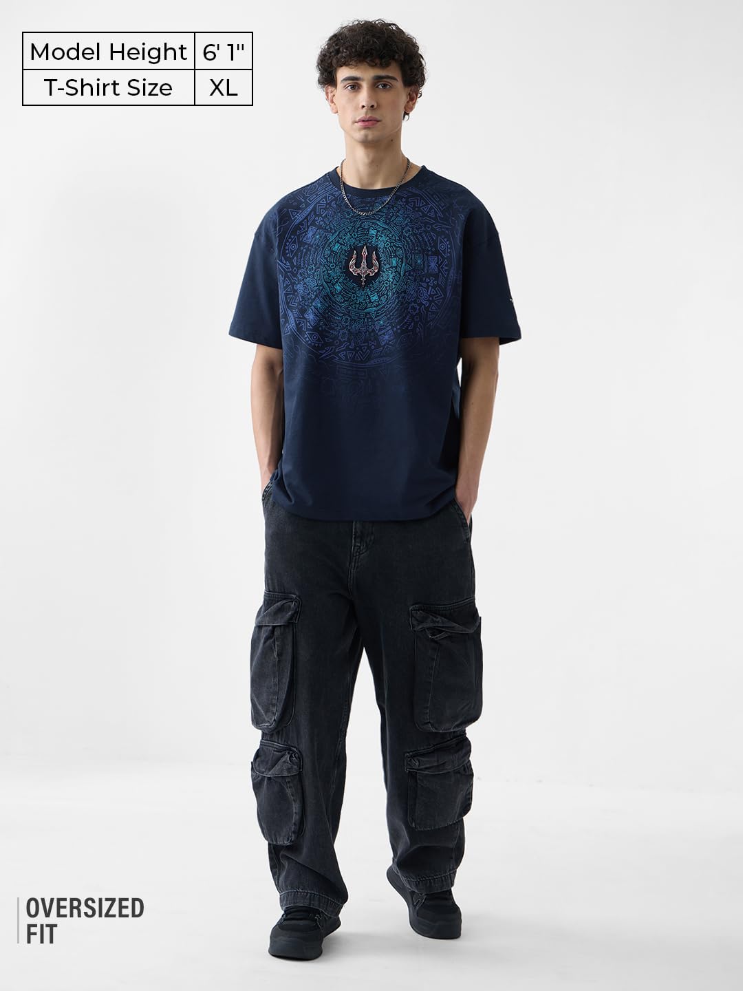 The Souled Store Trident Men and Boys Short Sleeves Roud Neck Blue Graphic Printed Cotton Oversized T-Shirts