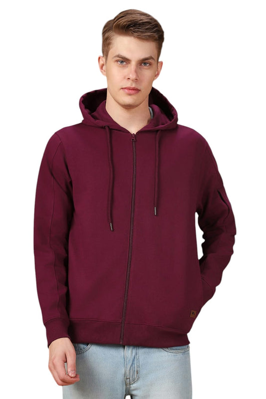 Dennis Lingo Men Solid Polycotton Regular Fit Full Sleeves Front-Open Sweatshirts Maroon