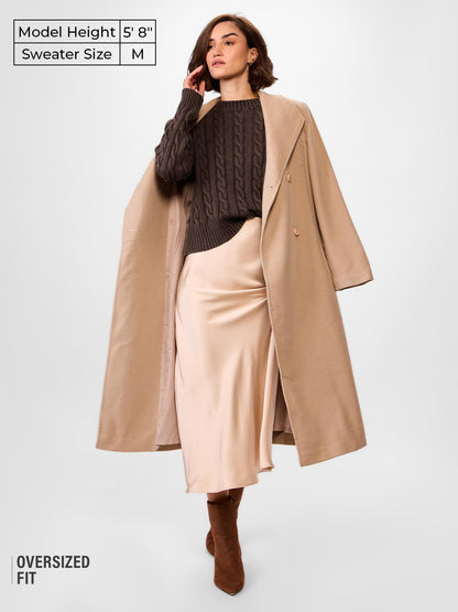 The Souled Store Cable Knit Sweater Originals: Mocha Women Oversized Sweater