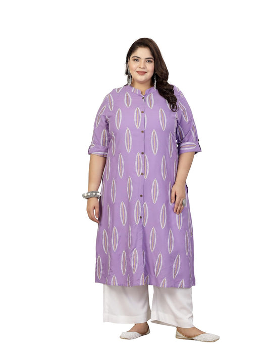 Stylum Plus Size Women Block Printed Rayon A-Line Kurta (NOMIPURPLEPLUS_Purple)