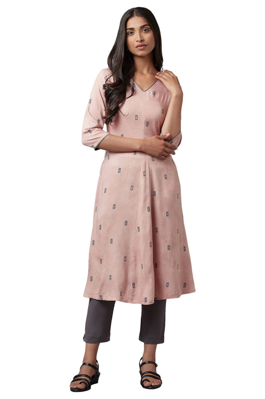 W for Woman Women Viscose Regular Fit Salmon A-Line Regular Kurta