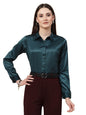 Style Quotient Women Teal Satin Regular Formal Shirt