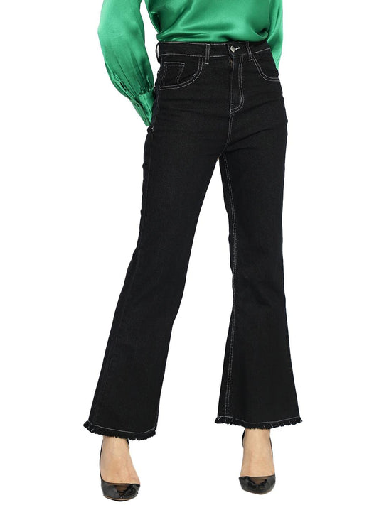 Kotty Womens Cotton Lycra Blend Bootleg Fit High Rise Jeans