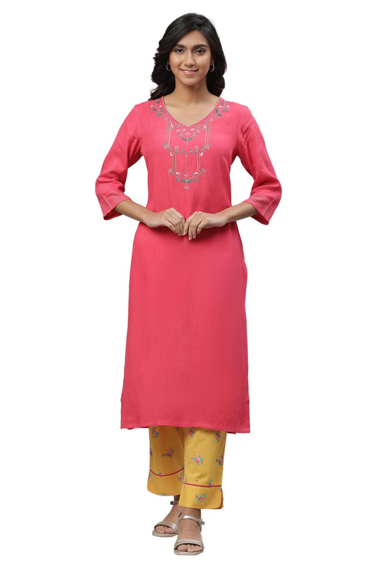 Aurelia WomenS Viscose Regular Kurta (24Fea14492-606466_Pink