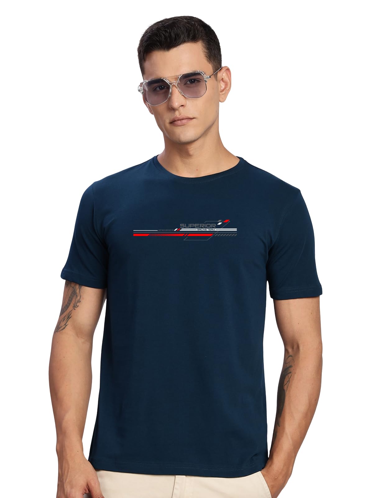 ADRO Men's Graphic Printed 100% Cotton T-Shirt - Regular Fit, Printed T-Shirts for Men (RN24-RAC-SB_Teal)