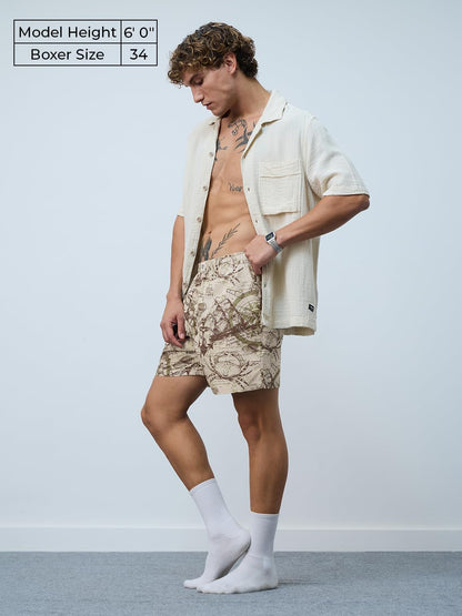 The Souled Store Sailor Wanderer Men and Boys Beige All Over Printed Regular Fit Cotton Boxer Shorts