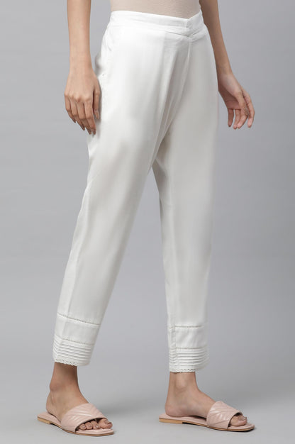 Aurelia White Solid Cotton Blend Regular Trousers for Women