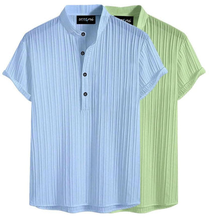 Deelmo Combo Of MenS Polyster Kurta With Mandarin Collar, Half Placket Buttons, Front Pocket | Half Sleeves | Soft & Breathable