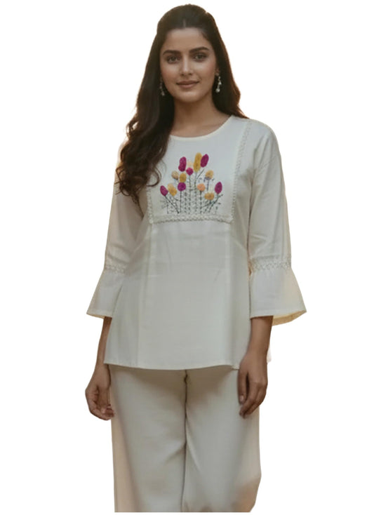 Gosriki WomenS Tops Rayon Viscose Floral Embroidered Top For Women (Dhondu Cream-Gs_Xl_Cream_X-Large)