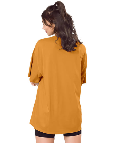 SHODOX Bio-Washed Anti Bacterial 100% Pure Cotton Womens Oversized Solid T-Shirt | Cozy Soft, Less Wrinkles Loose Fit, Drop Shou