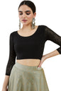 Soch Womens Black Spandex Princess Cut Blouse With Floral Sleeves