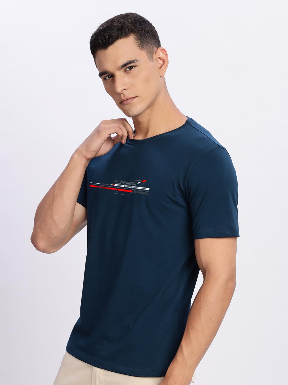 ADRO Men's Graphic Printed 100% Cotton T-Shirt - Regular Fit, Printed T-Shirts for Men (RN24-RAC-SB_Teal)