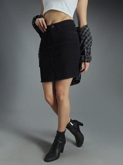 High Star Cotton Bodycon Skirt Black