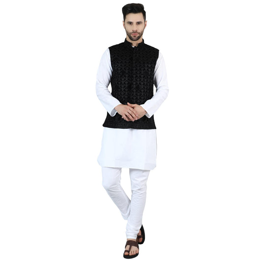 WINTAGE Mens Embroidered Velvet Black Modi Nehru Jacket : wc1562