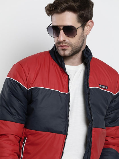 The Indian Garage Co Men Navy Blue Slim Fit Colorblocked Puffer Jacket