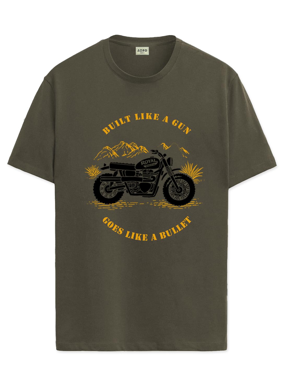 ADRO Men's Royal Bike Design Printed 100% Cotton T-Shirt - Regular Fit, Printed T-Shirts for Men (RN24-RYL-OL_Olive)