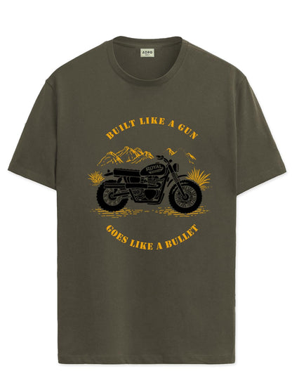 ADRO Men's Royal Bike Design Printed 100% Cotton T-Shirt - Regular Fit, Printed T-Shirts for Men (RN24-RYL-OL_Olive)