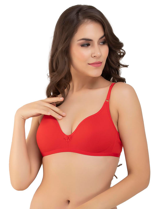 Clovia Womens Cotton Non Padded Wire Free T-Shirt, Demi, Seamless Bra (BR1449P04_Red_38B)