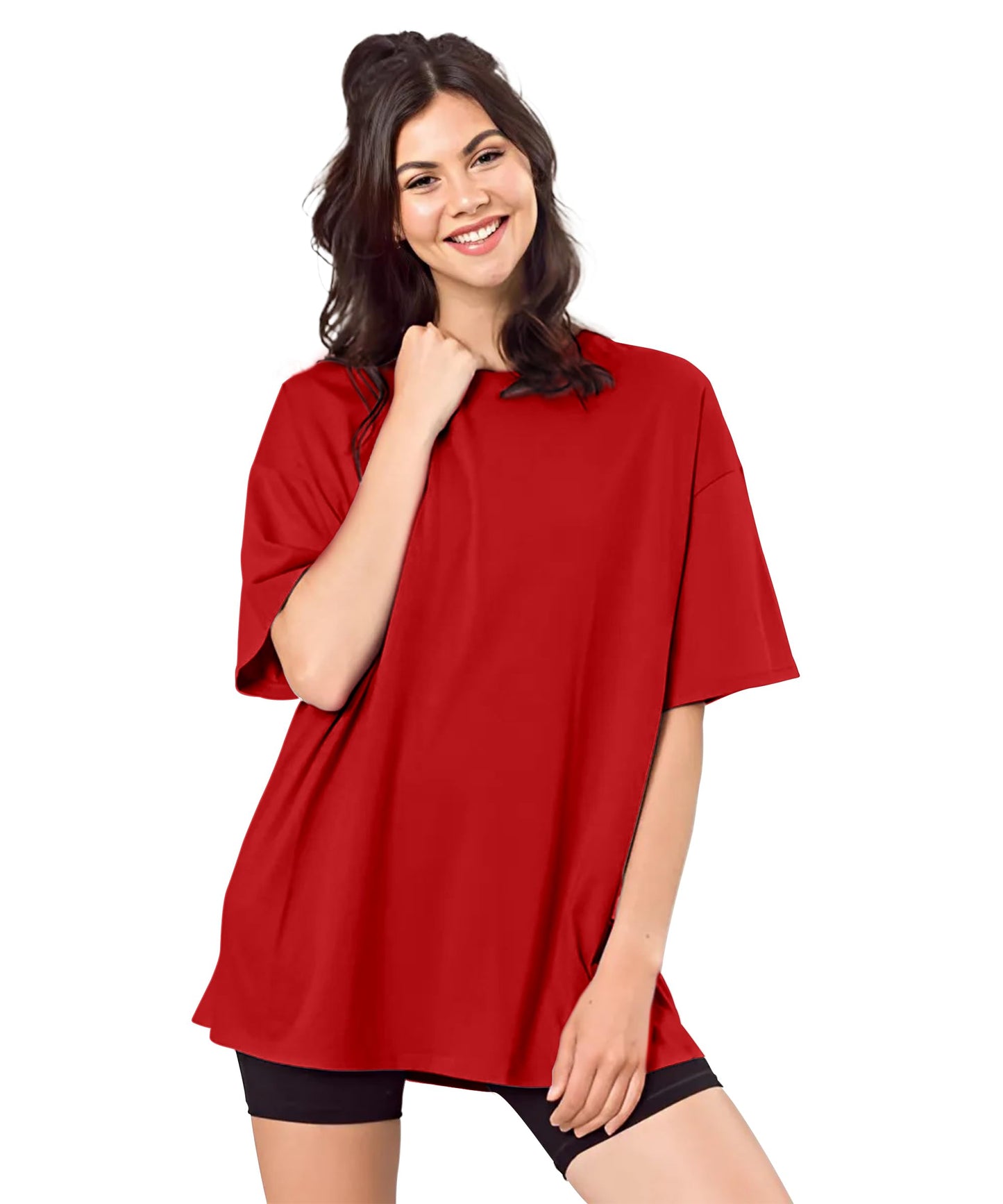 SHODOX Bio-Washed Anti Bacterial 100% Pure Cotton Womens Oversized Solid T-Shirt | Cozy Soft, Less Wrinkles Loose Fit, Drop Shou