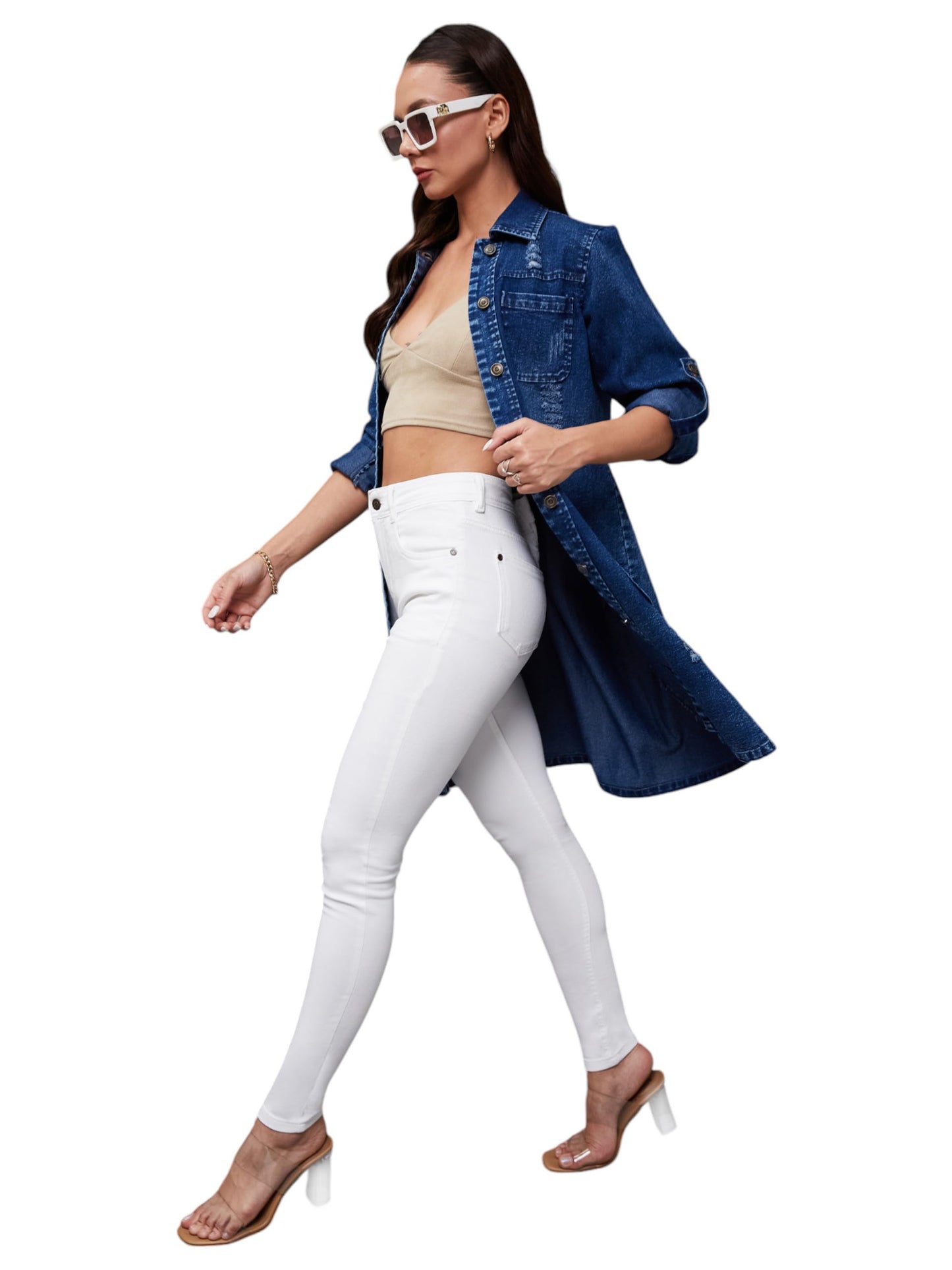 Miss Chase Womens Solid Polo Neck Full Sleeves Jacket (MCAW19DEN05-56-332-06, Deep Blue, XL)