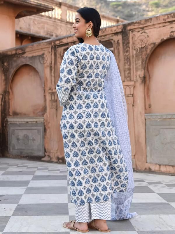 Pinkmint Women Hand Block Printed Kurta and Palazzo Set with Dupatta