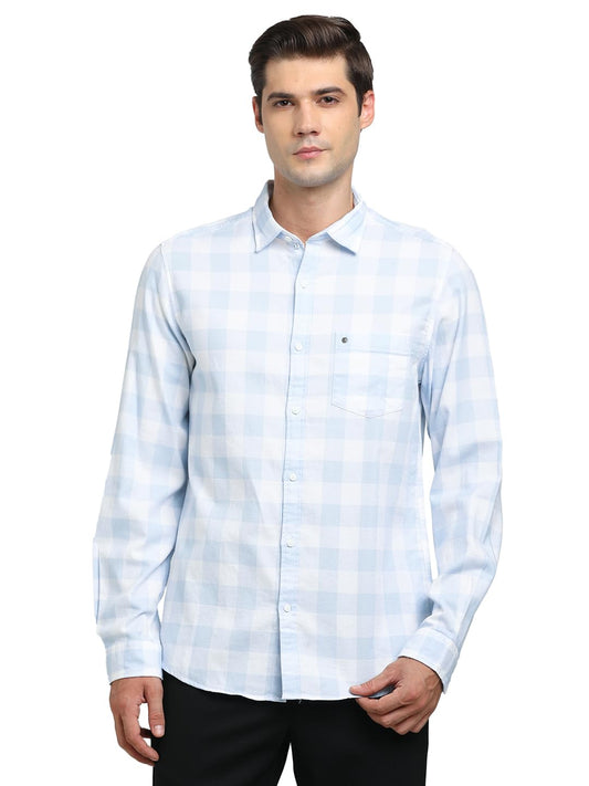 Turtle Men 100% Cotton Slim Fit Light Blue Casual Shirt