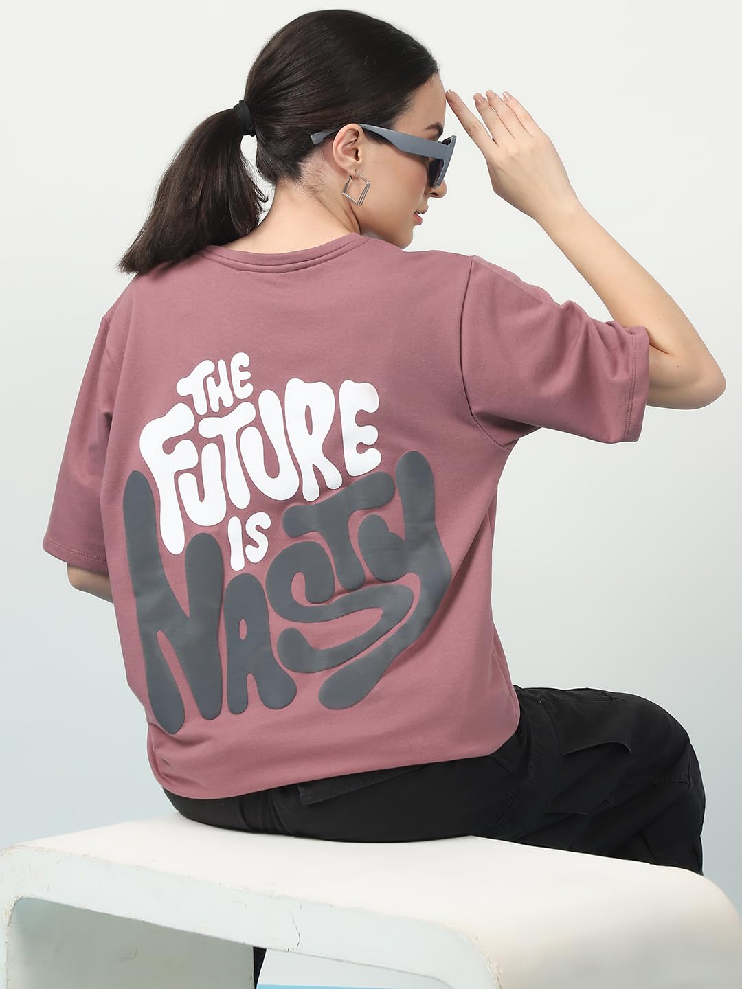 Rigo Terry Printed Oversized T-Shirt for Women | Drop Shoulder, Half Sleeves T-Shirt for Women | Oversized Baggy Fit T-Shirt for