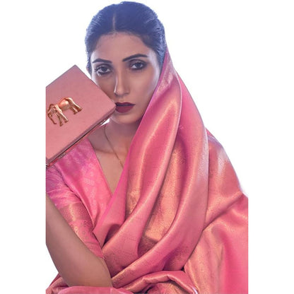 Madhuhansh WomenS Kanjivaram Banarasi Silk Saree Zari Woven For Festival Wedding With Rich Pallu Design And Unstitched Blouse P