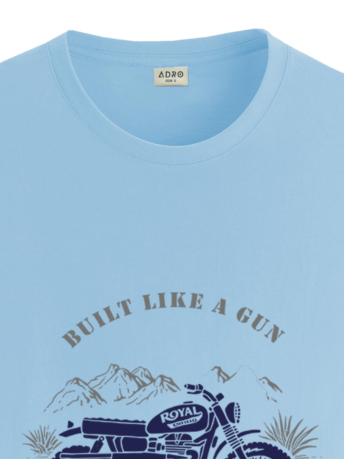 ADRO Men's Royal Bike Design Printed 100% Cotton T-Shirt - Regular Fit, Printed T-Shirts for Men (RN24-RYL-SK_Sky Blue)