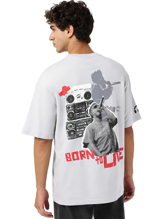 Bewakoof Heavy Duty 1.0 Mens Graphic Printed Oversized Fit Half Sleeve Round Neck Cotton T-Shirt_681697_Grey_XL