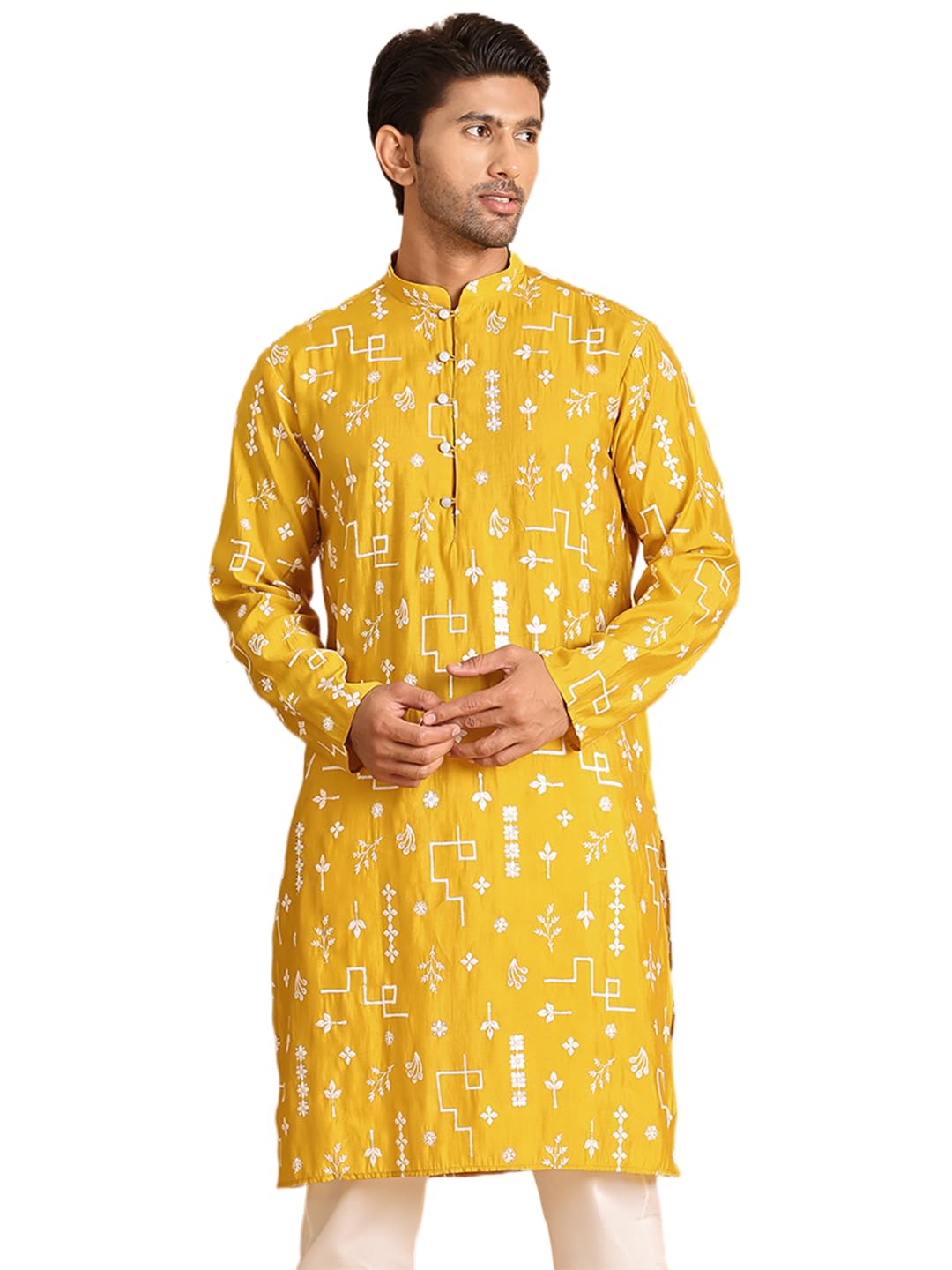 Jompers Mens Embroidered Silk Blend Straight Kurta
