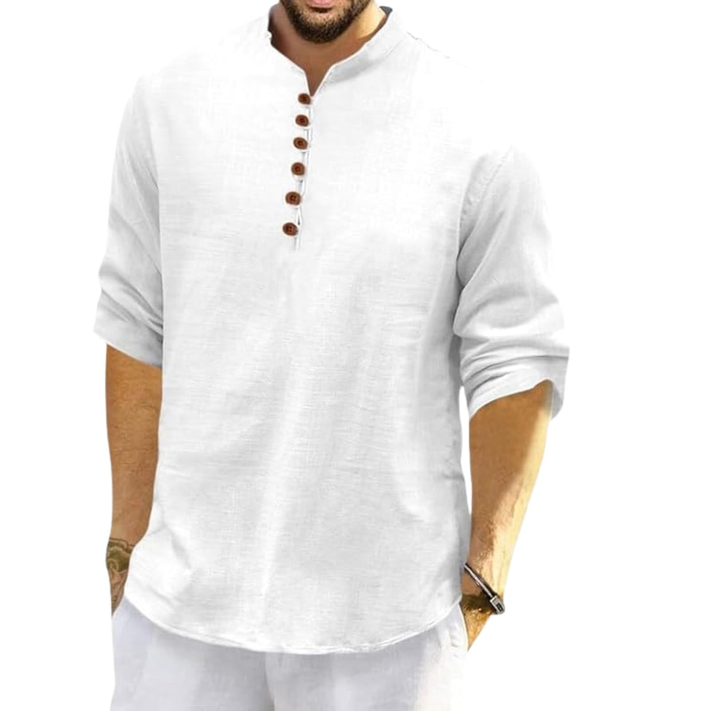 Royalscout MenS Cotton Polyester Blend Solid Regular Fit Full Sleeve Short Kurta | Ethnic, Lightweight Summer Kurta For Daily &