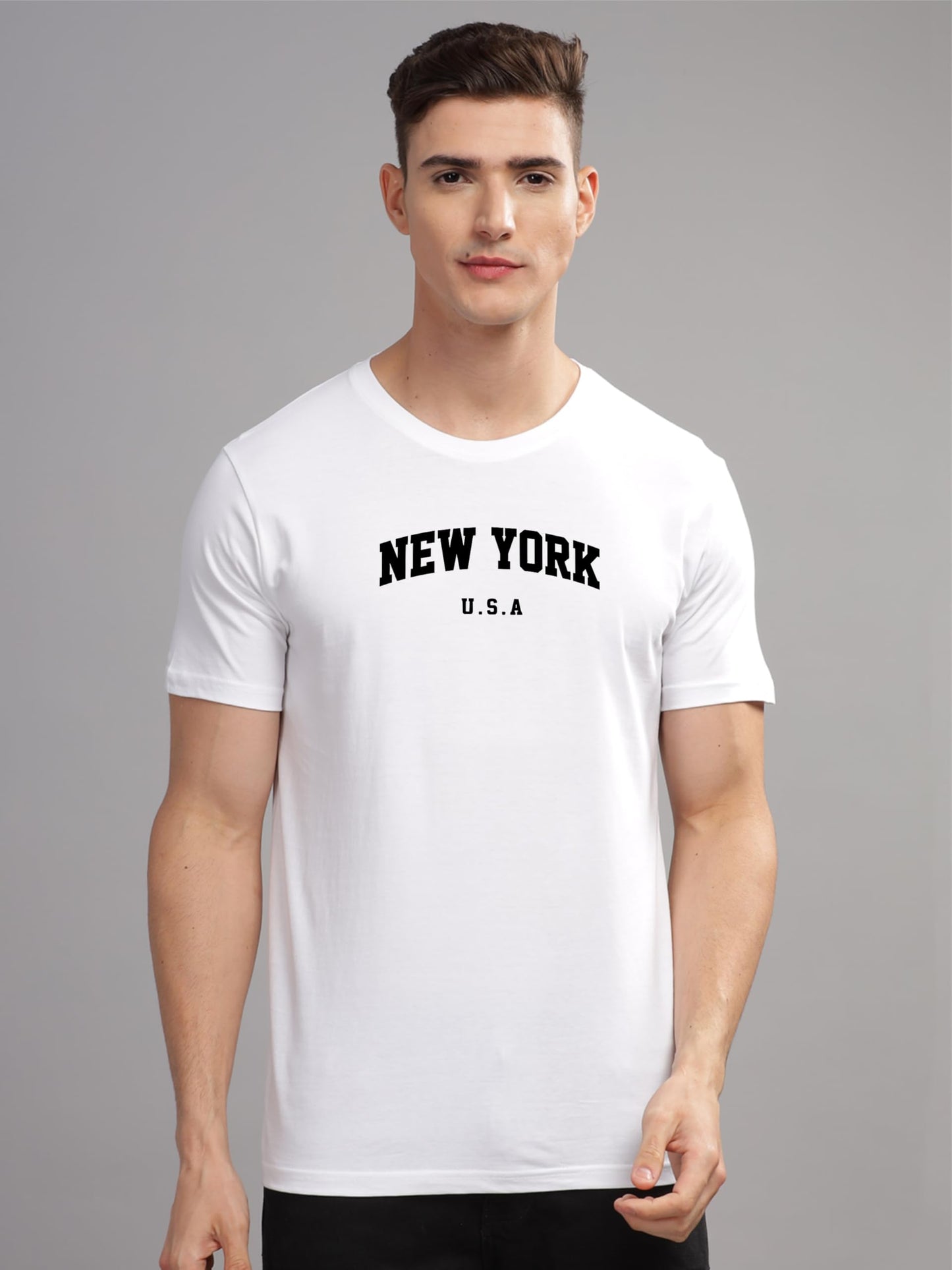 ADRO Mens New York Printed Tshirt for Men - Premium Cotton T Shirt for Men - Urban Stylish T-Shirt in Regular Fit Grey T-Shirt