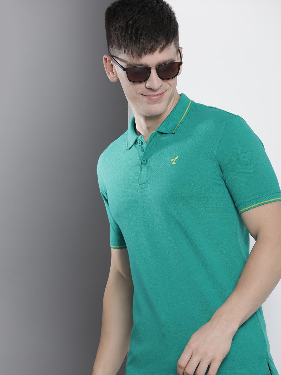 The Indian Garage Co Men Slim Fit Solid Polo Collar Tshirt