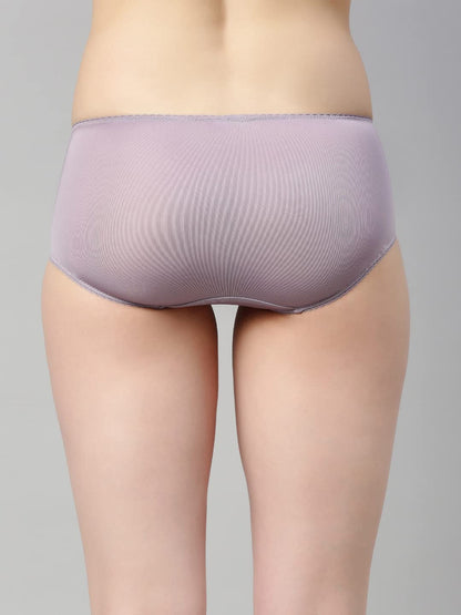 Enamor Womens Mid Waist Full Coverage Hipster Panty with Embroidered Lace Panels and Bows (Pack of 1) - P087(P087-Silver Lilac-