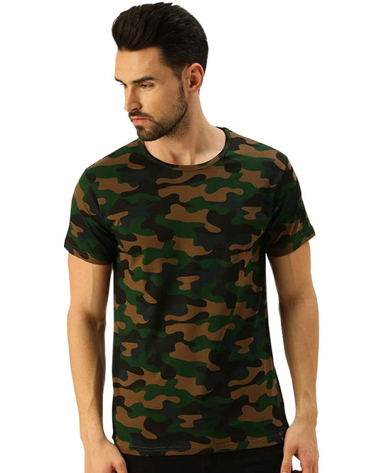 Veirdo Mens Cotton Camouflage Printed Short Sleeve T-Shirt