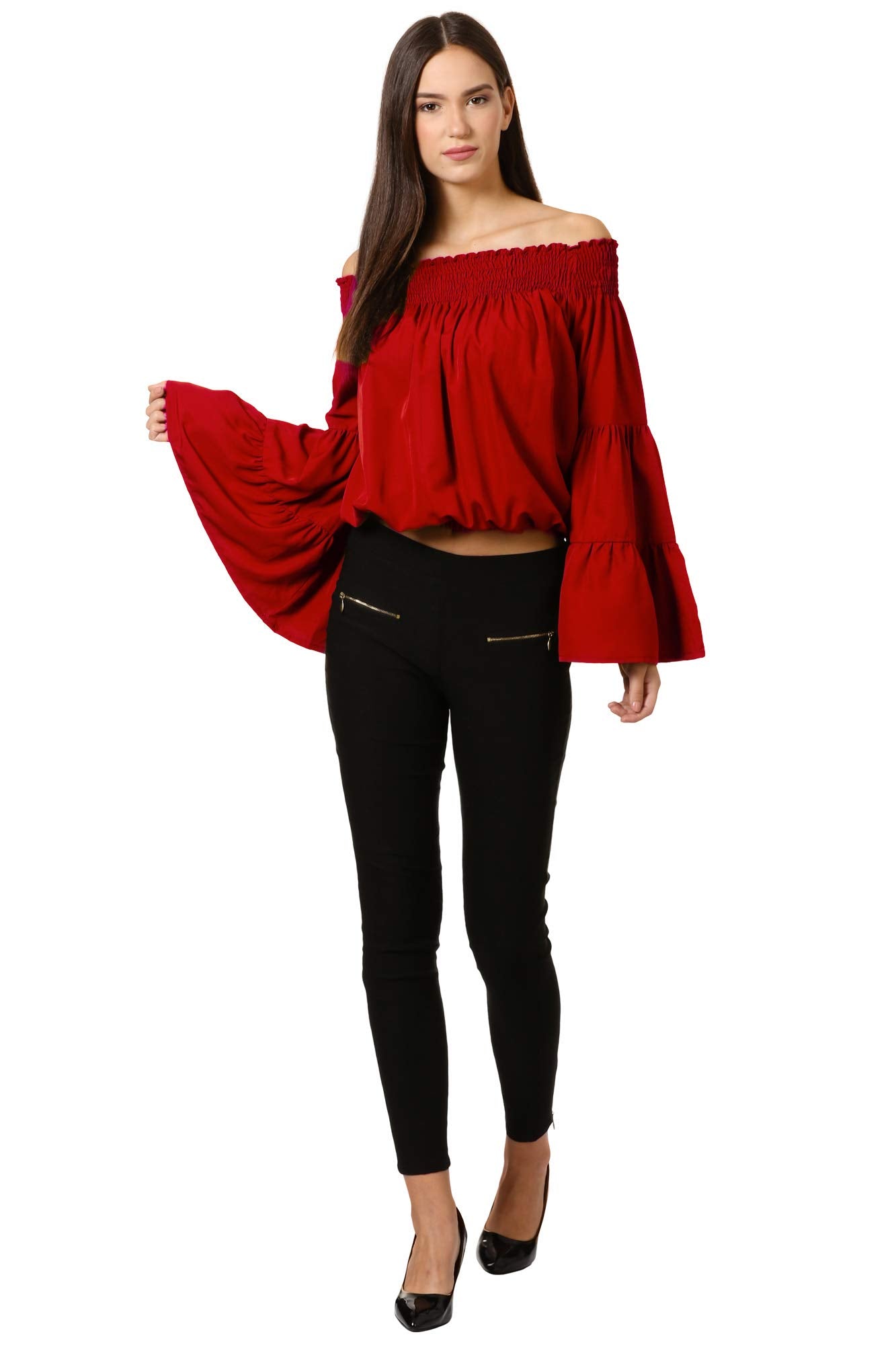 OOMPH! Off Shoulder Tops for Women, Red - mt225