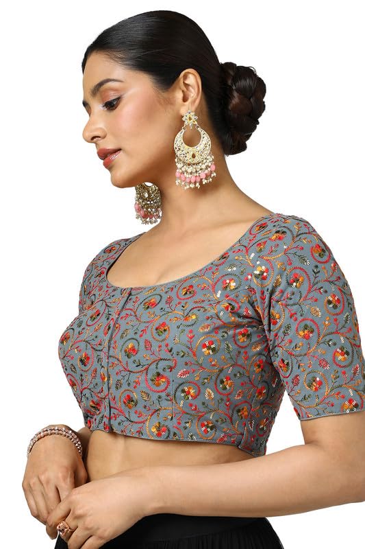 Soch Womens Grey Georgette Embroidered Blouse with Sequins