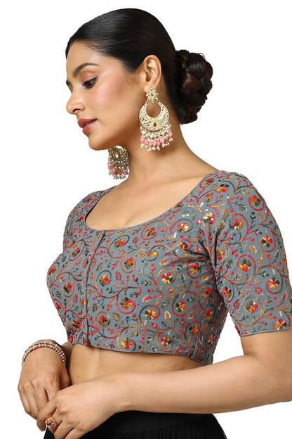 Soch Womens Grey Georgette Embroidered Blouse with Sequins