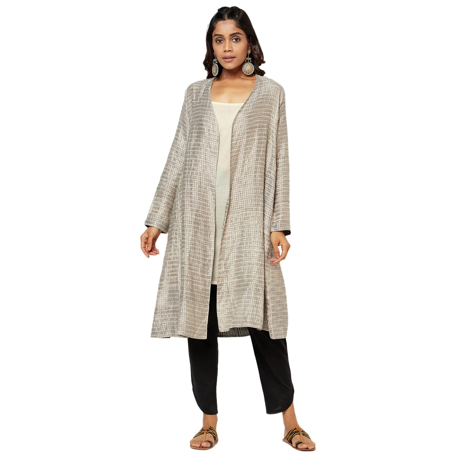 Fabindia Women Brocade A-Line Dress White_Xs