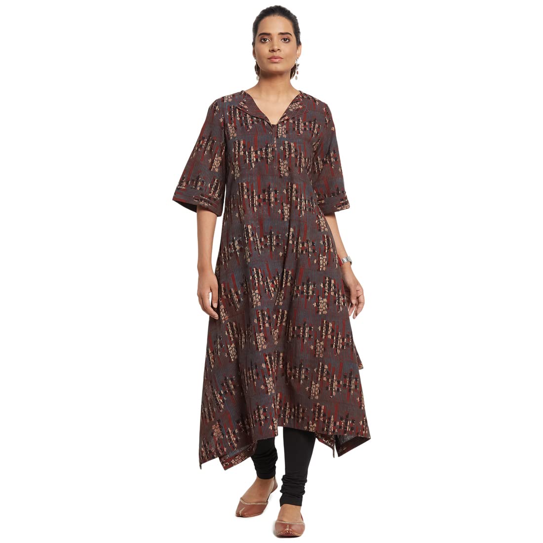 Fabindia Women A-Line Printed Long Kurta Cotton_Xs Multicolour
