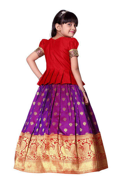 White Button New Latest GirlS Pattu Pavadai Readymade Lehenga Choli For Girls Dress