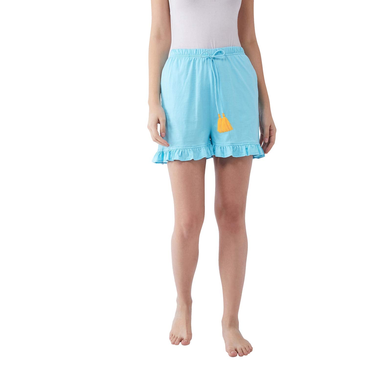 Miss Chase WomenS Comfortable Blue Solid Cotton Regular Length Sleep And Loungewear Shorts With Pockets (Mcaw20Nw03-08-115_Blue