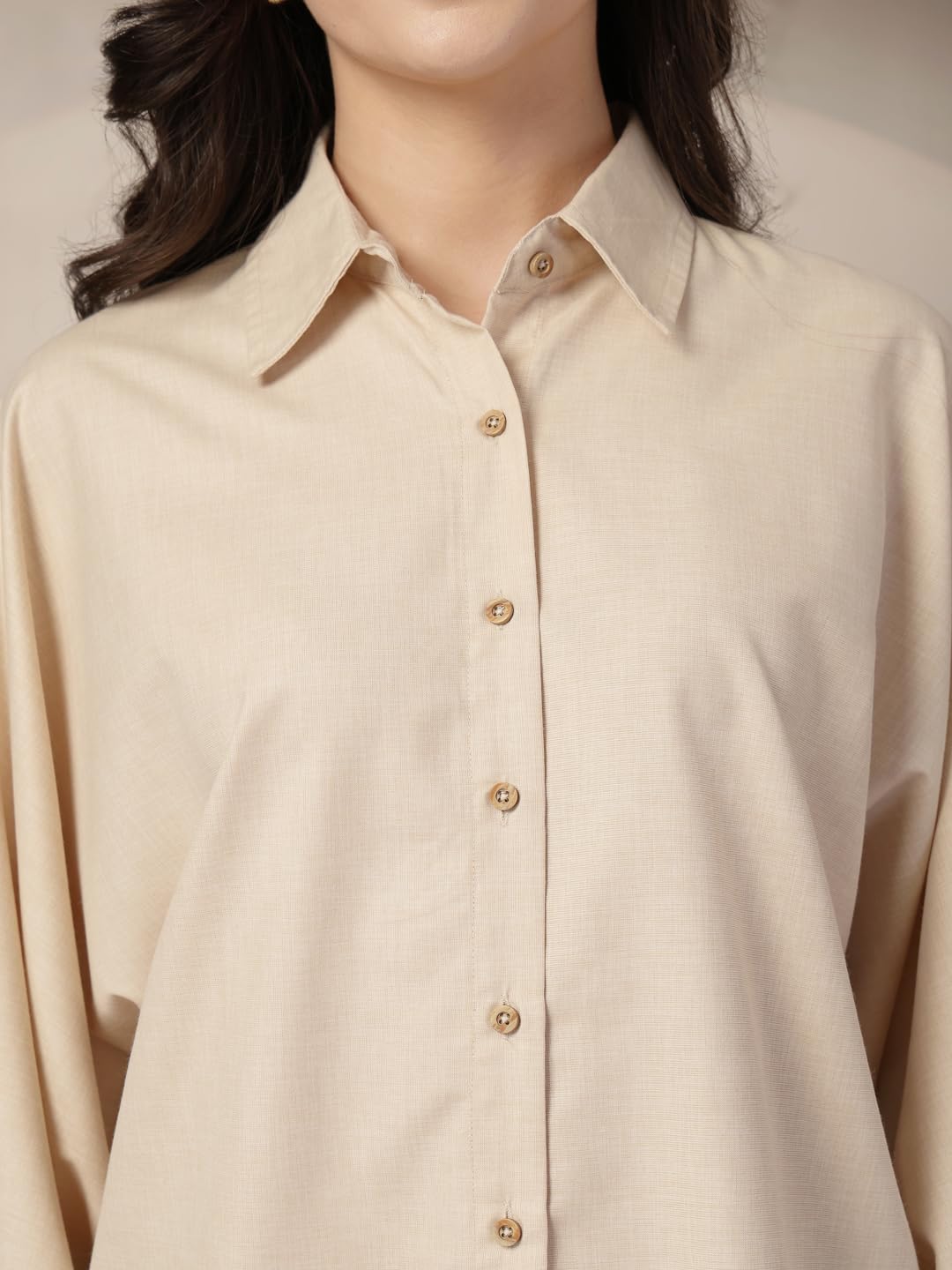 Style Quotient Women Beige Polycotton Solid Oversize Smart Casual Shirt