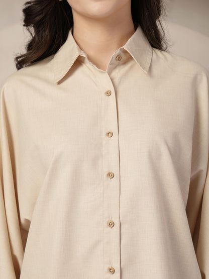 Style Quotient Women Beige Polycotton Solid Oversize Smart Casual Shirt