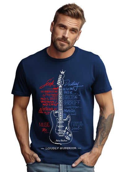 ADRO Guitar Design Printed T-Shirt for Men - 100% Cotton, Regular Fit, Soft Breathable Fabric | RN23-M-GTR-NB