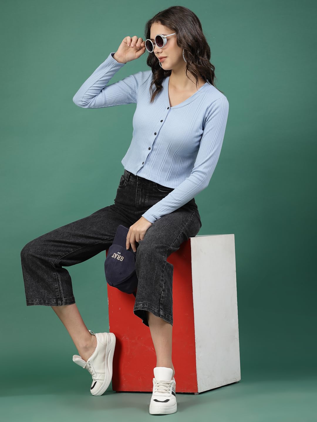 Rigo Casual Wear V Neck Rib Knit Top for Women | Slim Fit Long Sleeves Western Tops for Women